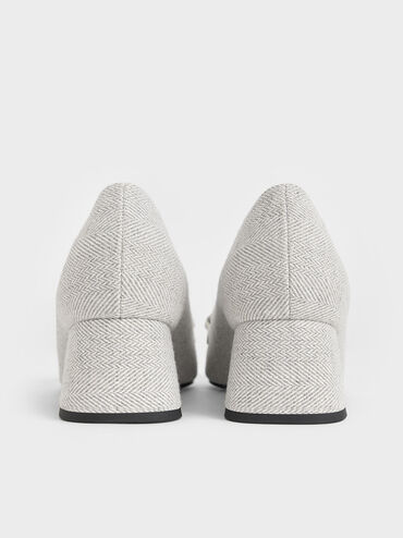 Metallic-Accent Pointed-Toe Block-Heel Pumps, Light Grey, hi-res