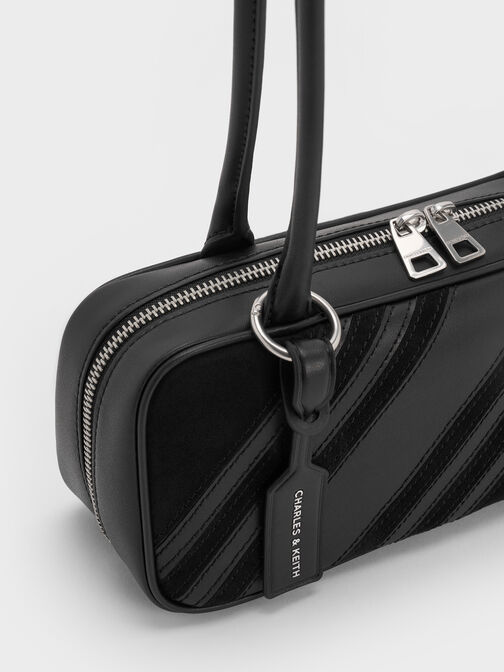 حقيبة كتف زيا مخططة من الشمواه المعاد تدويره, أسود كلاسيكي, hi-res