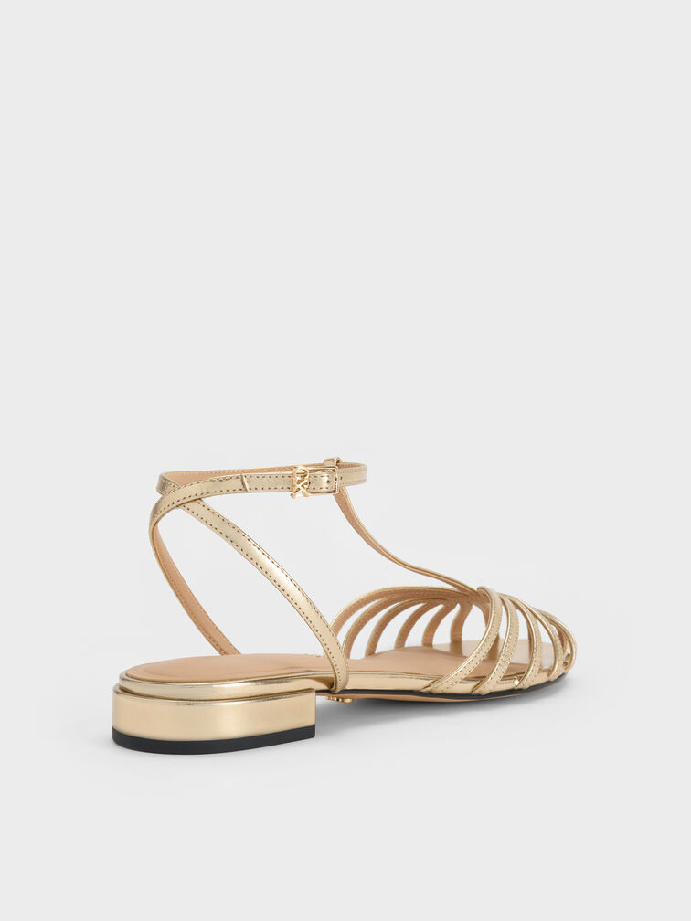 Jaylene Metallic Leather Caged Sandals, Gold, hi-res
