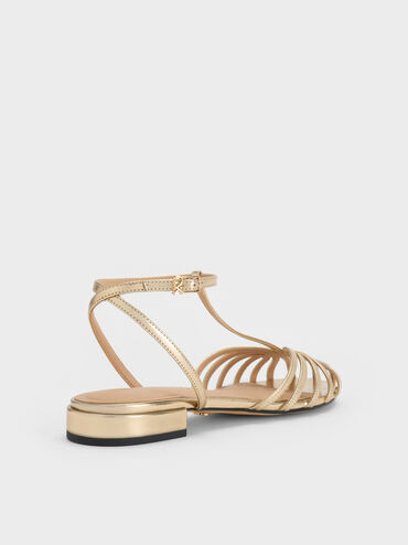 Jaylene Metallic Leather Caged Sandals, Gold, hi-res