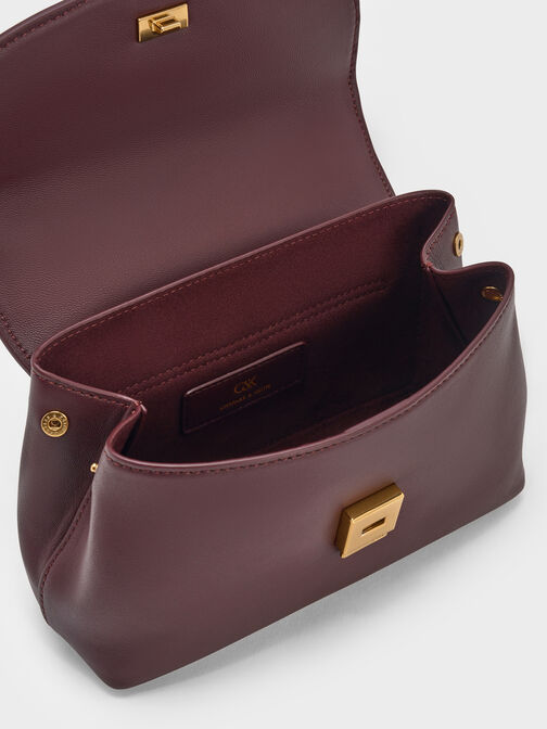 Gabine Leather Top Handle Bag, Plum, hi-res