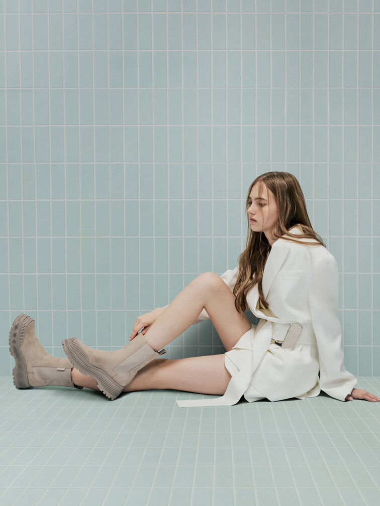 Darra Faux Suede Ridged-Sole Chelsea Boots, Beige, hi-res