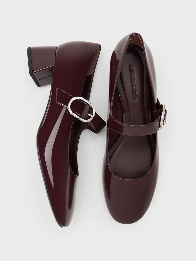 Jannie Patent Crystal-Buckle Mary Jane Pumps, Burgundy, hi-res