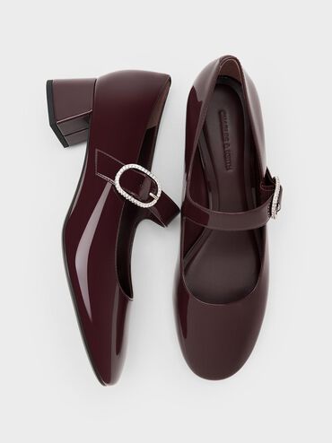 Jannie Patent Crystal-Buckle Mary Jane Pumps, Burgundy, hi-res