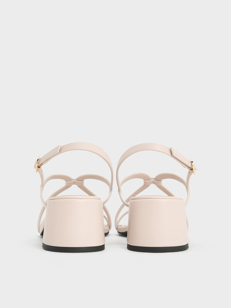 صندل بكعب مربع وتصميم سلينجباك مفتوح الظهر مزين بأشرطة, كريم, hi-res