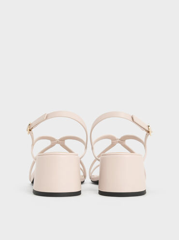 صندل بكعب مربع وتصميم سلينجباك مفتوح الظهر مزين بأشرطة, كريم, hi-res