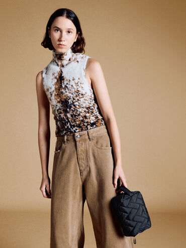 Nylon Chevron Pouch, Jet Black, hi-res