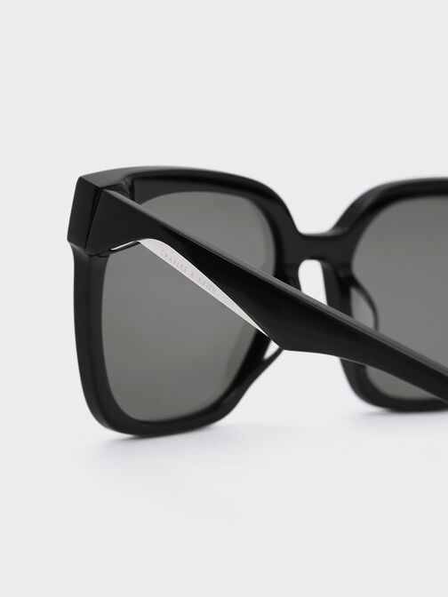 Freya Square Thick-Frame Sunglasses, Black, hi-res