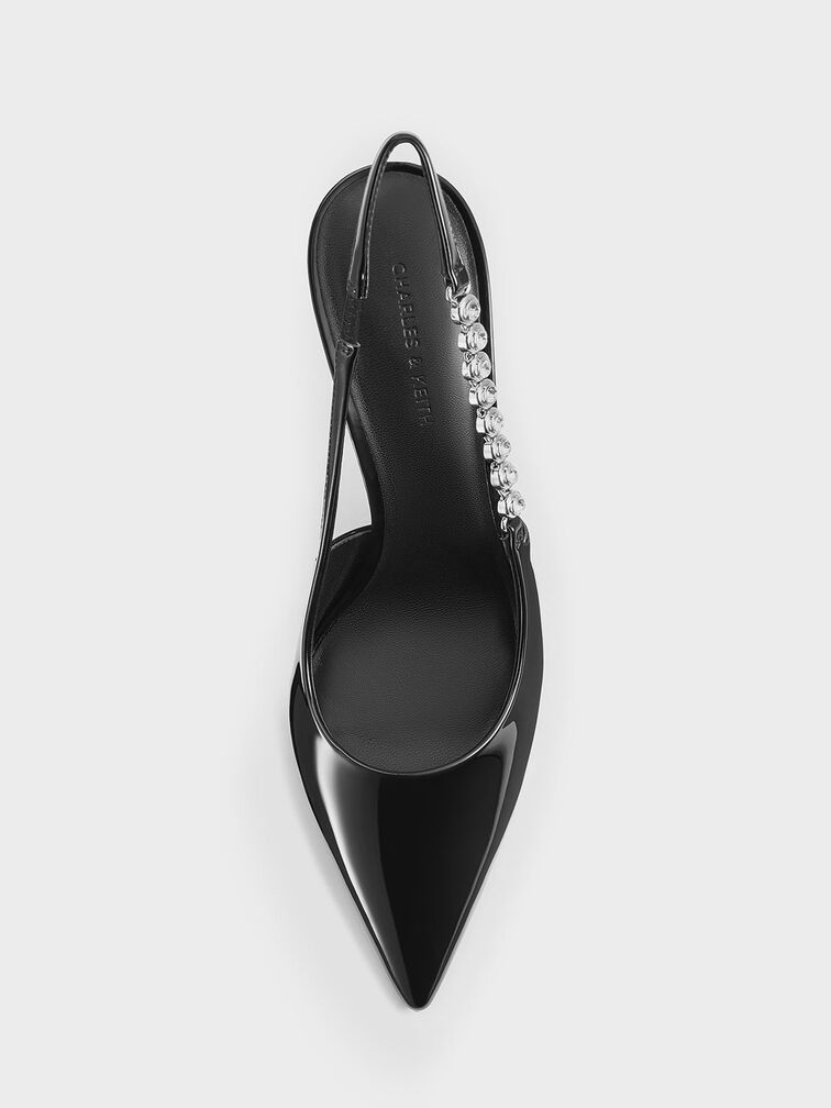 Flores Patent Gem-Strap Slingback Pumps, Black Patent, hi-res