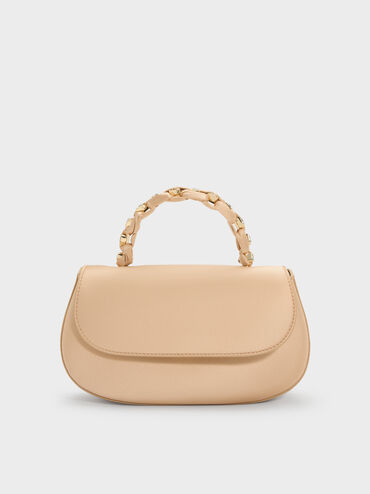 Eilian Satin Braided Top Handle Bag, Champagne, hi-res