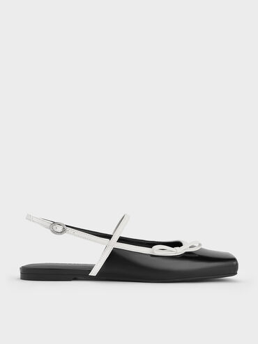 Two-Tone Bow Slingback Mary Jane Flats, Black Boxed, hi-res