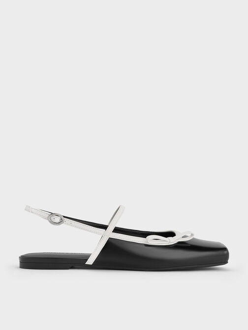 Two-Tone Bow Slingback Mary Jane Flats, Black Boxed, hi-res