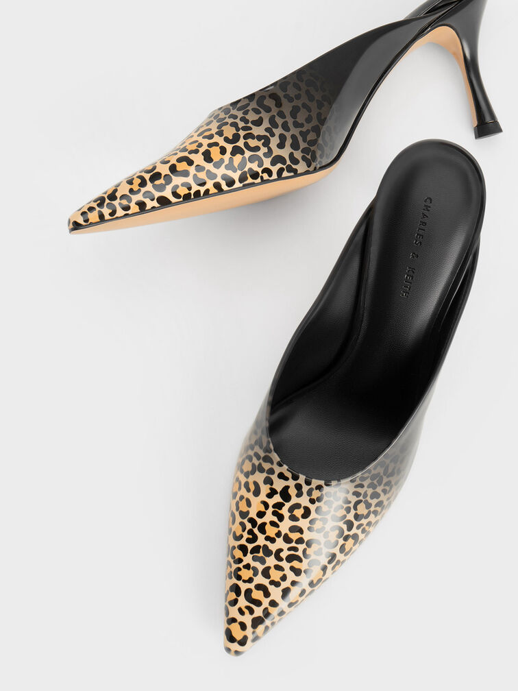 Patent Leopard Print Spool Heel Mules, Multi, hi-res