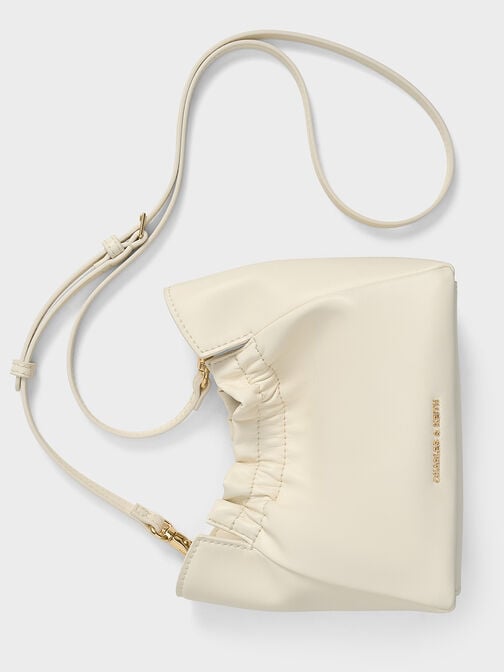 Brigette Ruched Chain-Handle Shoulder Bag, Cream, hi-res