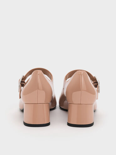 حذاء جاني من الجلد اللامع بكعب وتصميم ماري جين وإبزيم مرصع بالكريستال, لون البشرة الطبيعي, hi-res