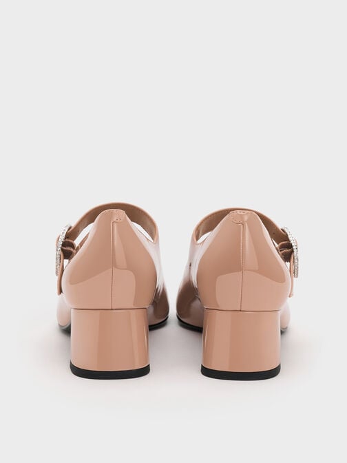 حذاء جاني من الجلد اللامع بكعب وتصميم ماري جين وإبزيم مرصع بالكريستال, لون البشرة الطبيعي, hi-res