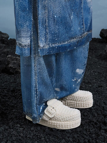 Loren Textured Flatform Mules, Chalk, hi-res