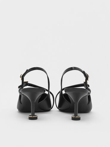 Wynn Buckled Sculptural-Heel Slingback Pumps, Black, hi-res