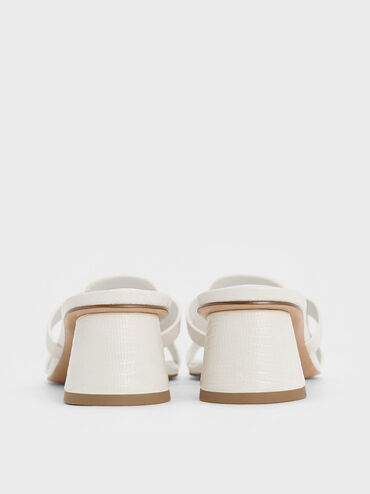 صندل إيزلي بكعب وتصميم مزين بفتحات ونقشة جلد التمساح, أبيض حيواني, hi-res