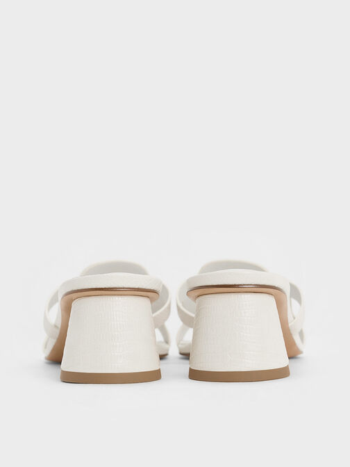 صندل إيزلي بكعب وتصميم مزين بفتحات ونقشة جلد التمساح, أبيض حيواني, hi-res