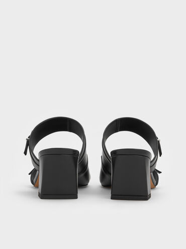 Buckled Double-Strap Heeled Mules, Black, hi-res