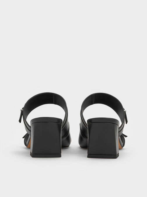 Buckled Double-Strap Heeled Mules, Black, hi-res