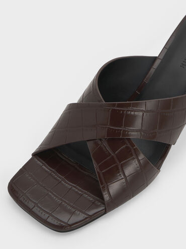 حذاء ميول جورجينا كروس أوفر بنقشة جلد التمساح  وكعب بليد, بني حيواني, hi-res