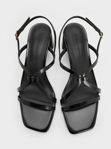 Strappy Block-Heel Slingback Sandals, Black Boxed, hi-res