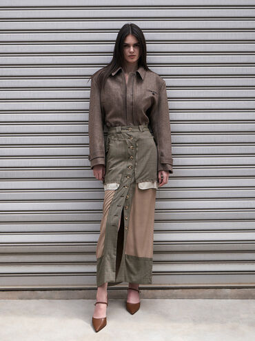 Pointed-Toe Flared Heel Pumps, Cognac, hi-res