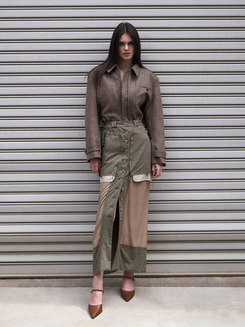 Pointed-Toe Flared Heel Pumps, Cognac, hi-res