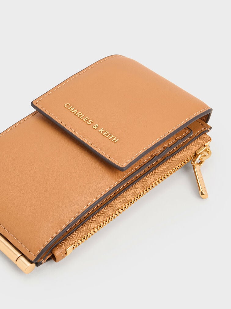 Calla Bi-Fold Side-Zip Card Holder, Toffee, hi-res