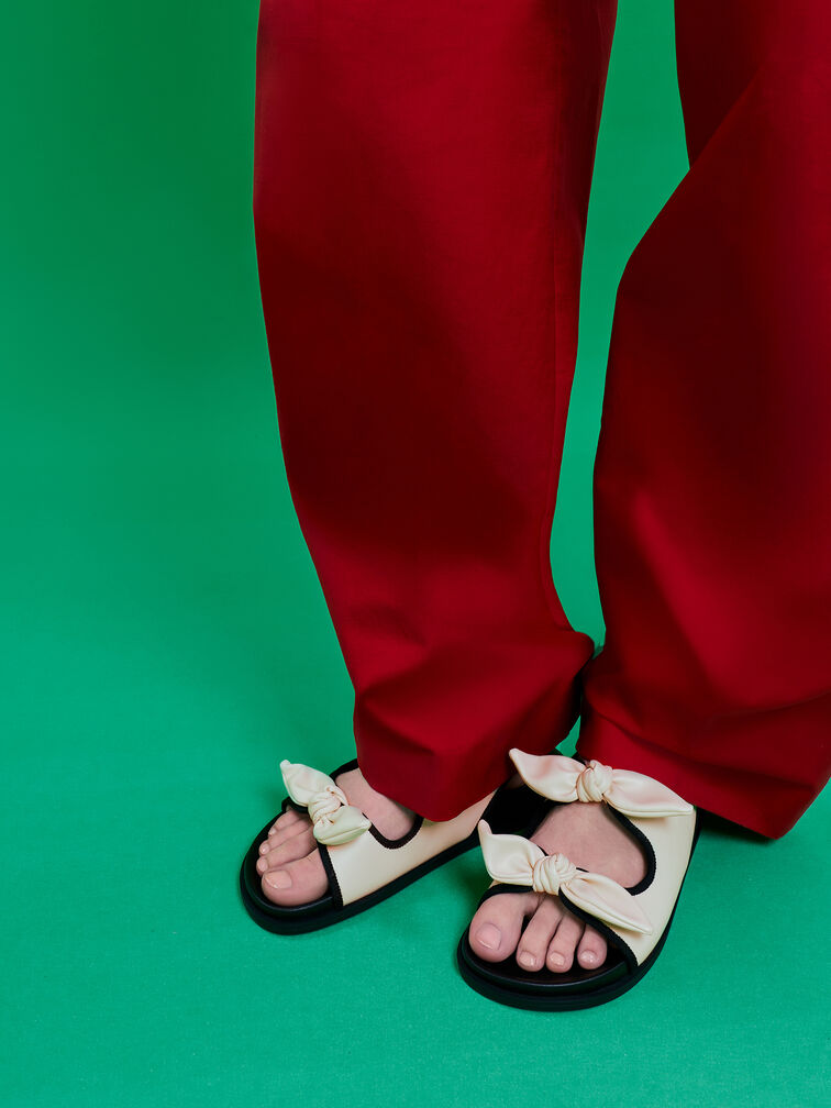 Knot-Bow Double-Strap Slingback Sandals, Chalk, hi-res