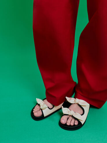 Knot-Bow Double-Strap Slingback Sandals, Chalk, hi-res