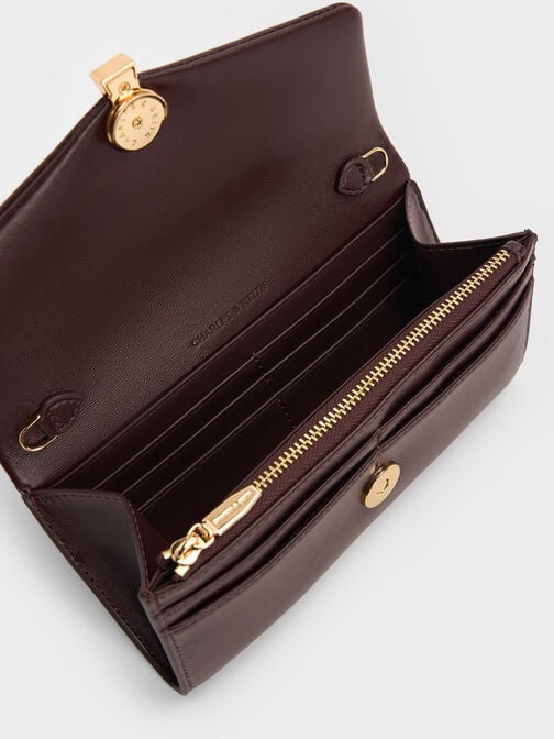 Lilibet Metallic-Accent Chain-Strap Long Wallet, Plum, hi-res