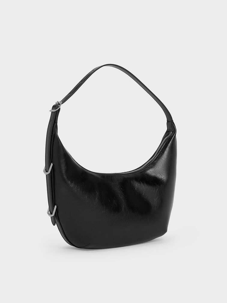 Bryna Curved Hobo Bag, Noir, hi-res