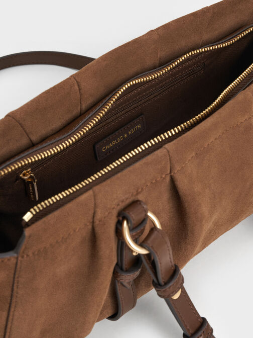 Britton Recycled Suede Elongated Shoulder Bag, Mocha Brown, hi-res