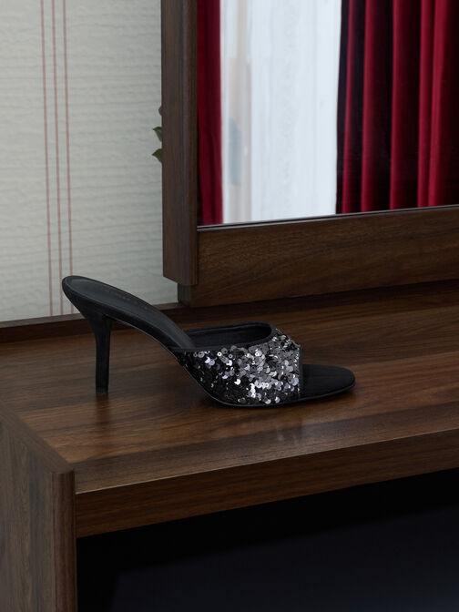 ميولز بكعب ستيليتو مزين بالترتر, أسود خشن, hi-res