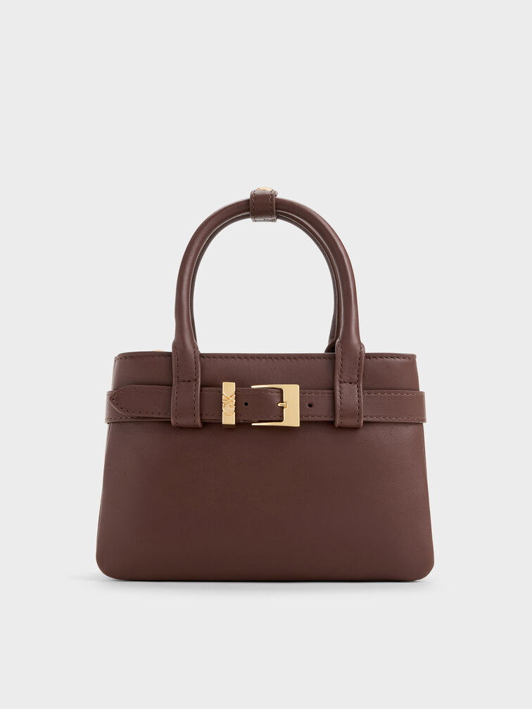 Jody Leather Belted Tote Bag, Brown, hi-res