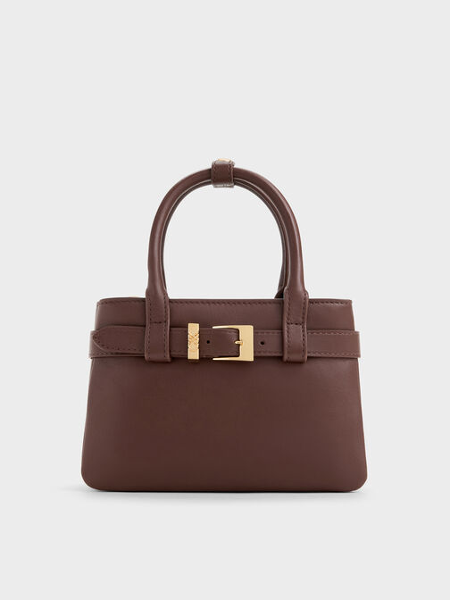 Jody Leather Belted Tote Bag, Brown, hi-res