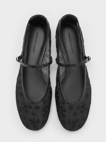 Gertrude Mesh Embroidered Floral Mary Janes, Black2, hi-res