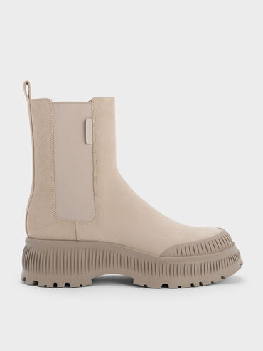 Darra Faux Suede Ridged-Sole Chelsea Boots, Beige, hi-res