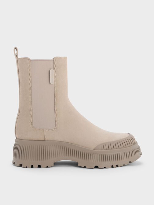 Darra Faux Suede Ridged-Sole Chelsea Boots, Beige, hi-res