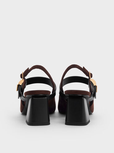 حذاء إيفيت من الشمواه الصناعي بكعب وتصميم ماري جين مفتوح من الخلف, بني داكن, hi-res