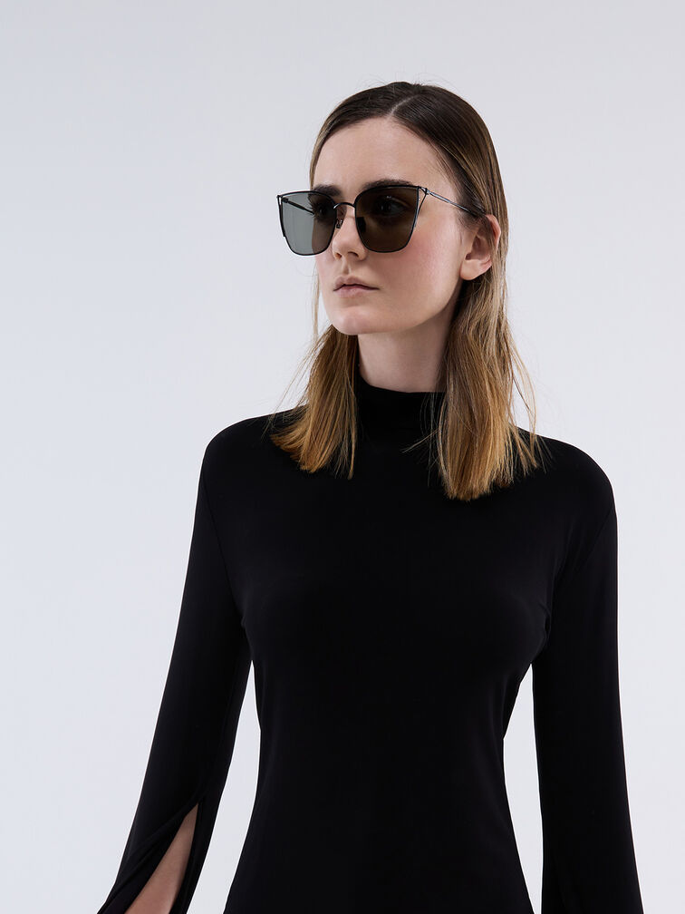 نظارة شمسية شيا مربعة بإطار معدني, أسود, hi-res