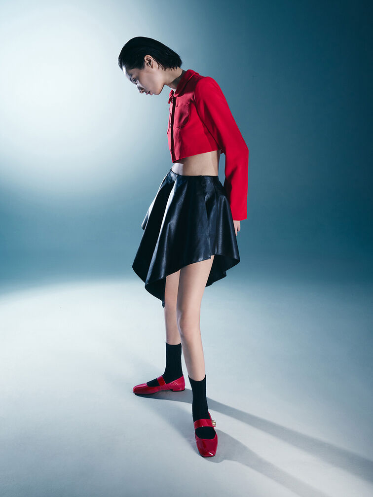 حذاء ماري جين يارا مسطح ولامع, أحمر, hi-res