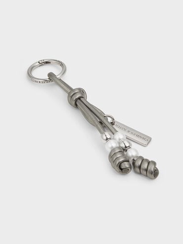 Beaded Metallic Cord Knot Charm, Pewter, hi-res