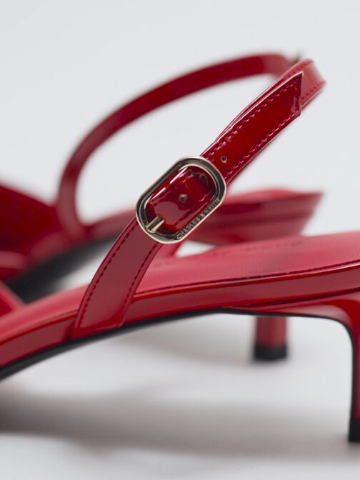 حذاء سلينجباك مفتوح الظهر بكعب كيتن ومقدمة مدببة ومظهر لامع, أحمر, hi-res