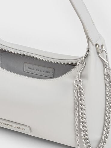 Nylon Chain-Link Trapeze Shoulder Bag, Light Grey, hi-res