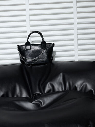 Atwood Crinkle-Effect Chain-Embellished Tote Bag, Noir, hi-res