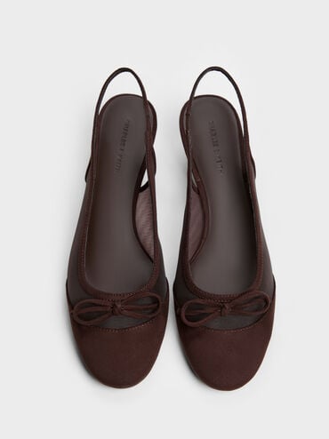 Mulligan Mesh Bow Slingback Pumps, Dark Brown Textured, hi-res
